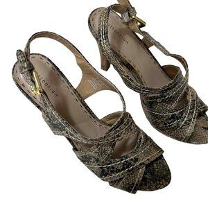 Attention Womens Snakeskin‎ Print Slingback Peep Toe Sandals With Cork Heel Size